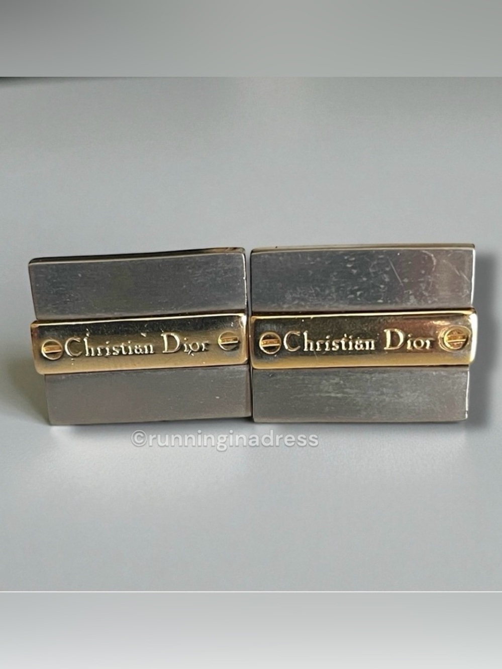 Vintage Christian Dior 1980s Two-Tone Palladium & Gold Plated Cufflinks